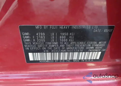 2017 Subaru Impreza 2.0I Sport из США, поврежденный, VIN 4S3GTAM67H3717418